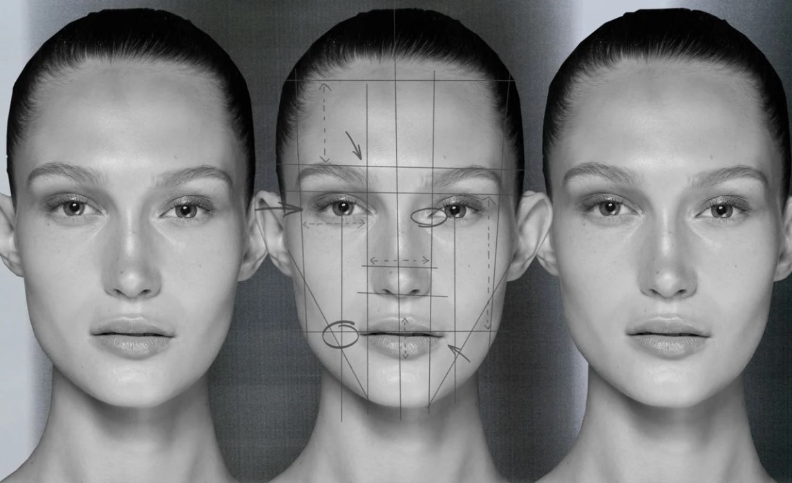 Схема facial harmony: взаимосвязь глаз, носа, скул, подбородка и нижней трети лица